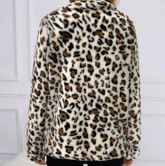 Women Front Zipper Long Sleeve Pocket Leopard Print Casual Jacket - Picture 2 of 6